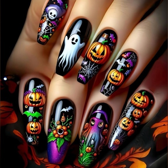 Other - Black & Pumkins Press On Nails NWT